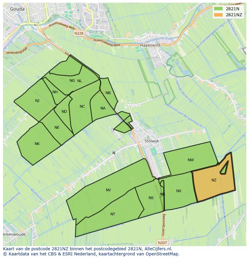Afbeelding van het postcodegebied 2821 NZ op de kaart.
