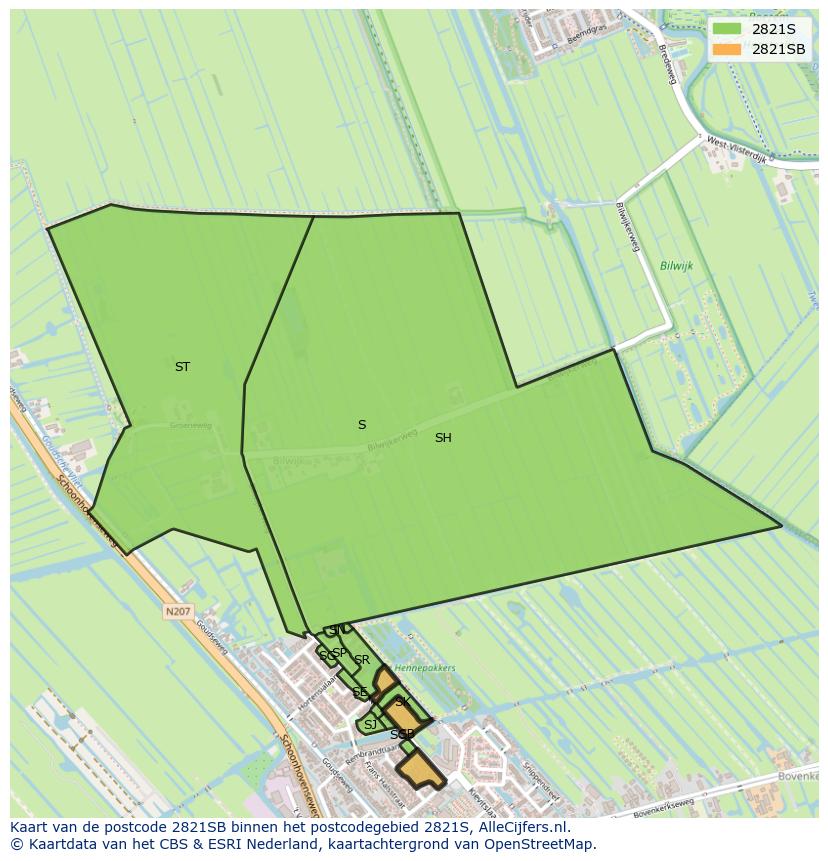 Afbeelding van het postcodegebied 2821 SB op de kaart.