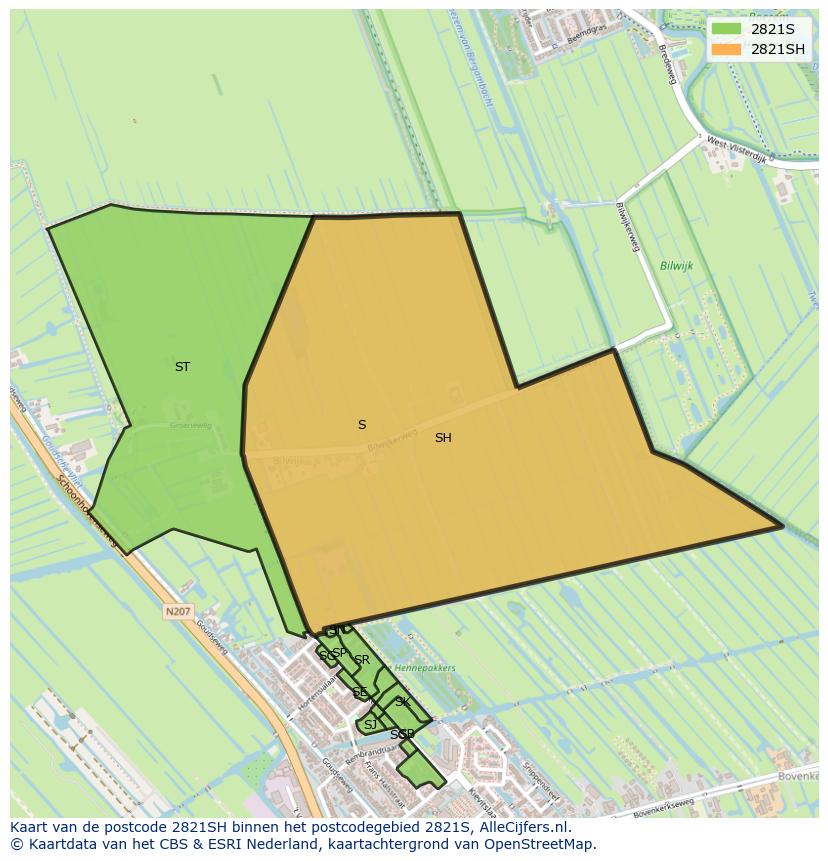 Afbeelding van het postcodegebied 2821 SH op de kaart.