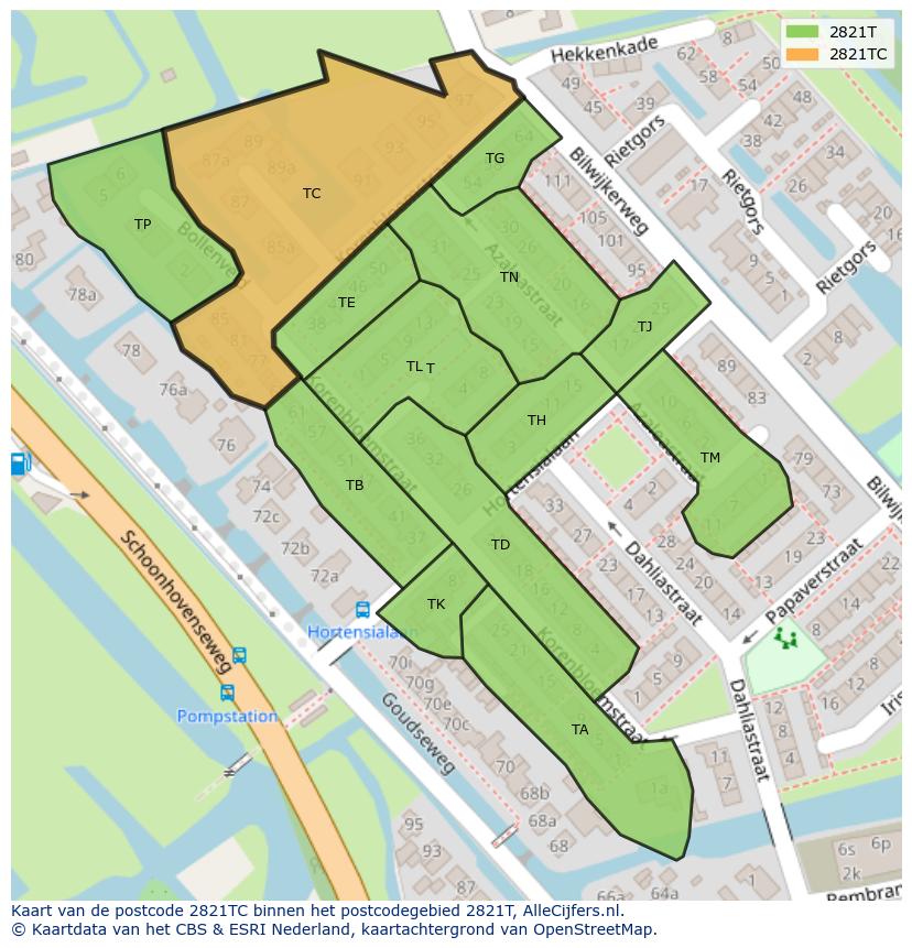 Afbeelding van het postcodegebied 2821 TC op de kaart.