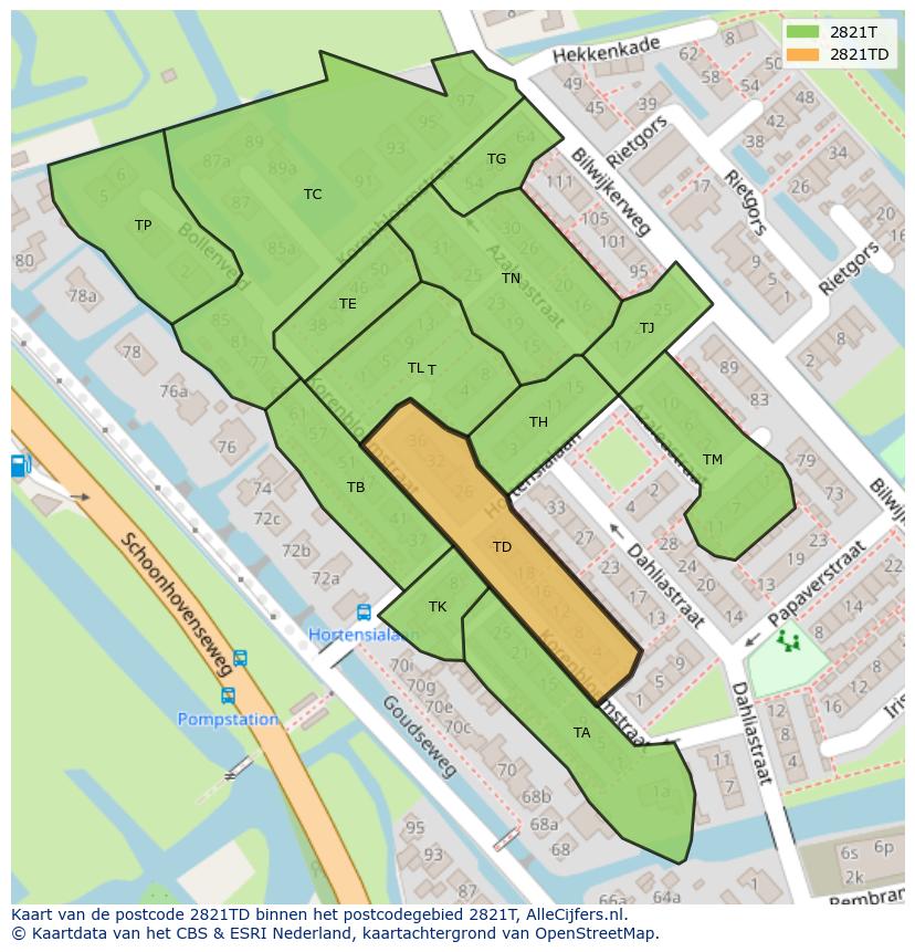 Afbeelding van het postcodegebied 2821 TD op de kaart.
