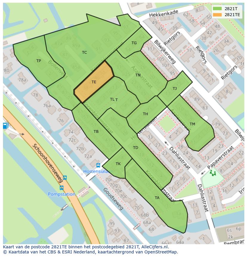 Afbeelding van het postcodegebied 2821 TE op de kaart.