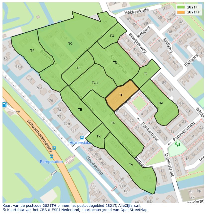Afbeelding van het postcodegebied 2821 TH op de kaart.