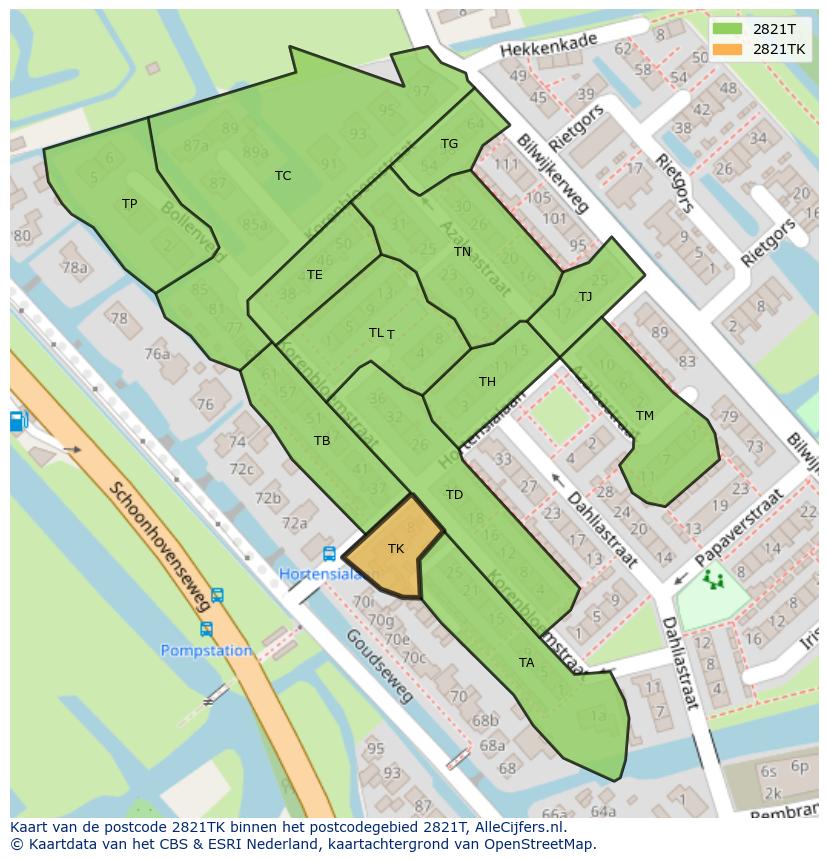 Afbeelding van het postcodegebied 2821 TK op de kaart.