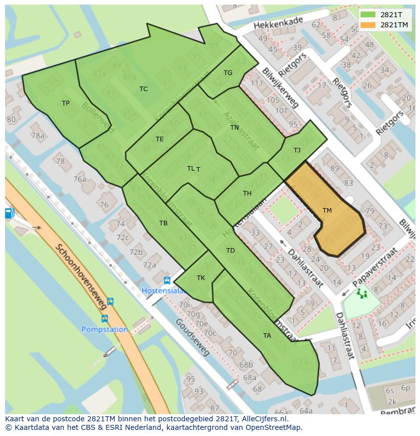 Afbeelding van het postcodegebied 2821 TM op de kaart.
