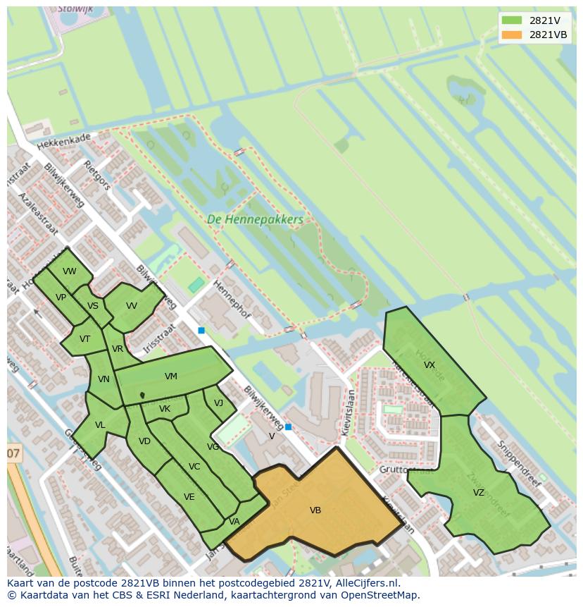 Afbeelding van het postcodegebied 2821 VB op de kaart.