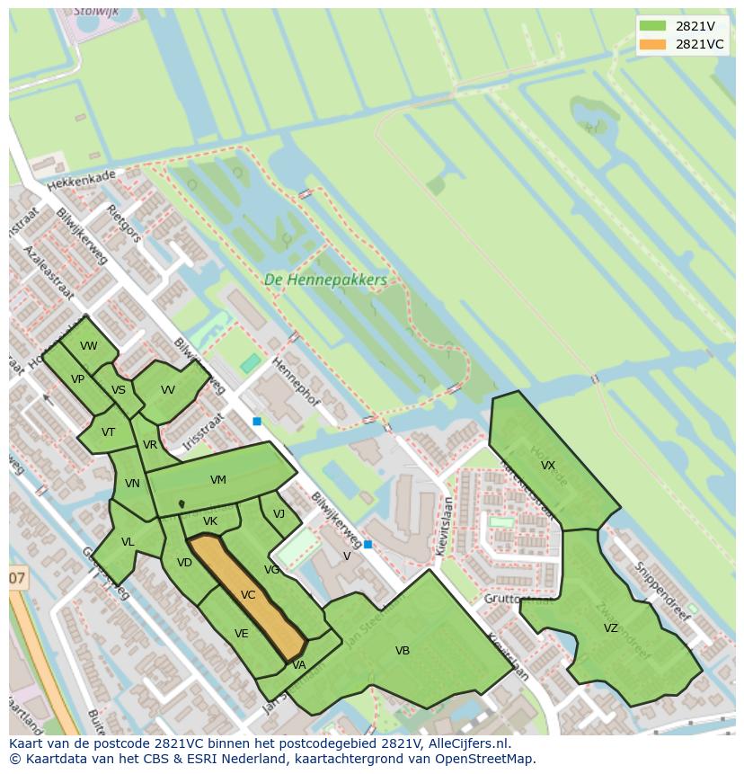 Afbeelding van het postcodegebied 2821 VC op de kaart.