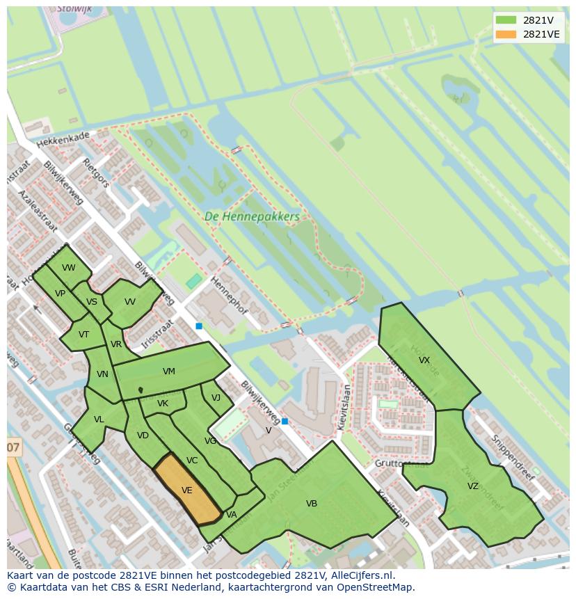 Afbeelding van het postcodegebied 2821 VE op de kaart.