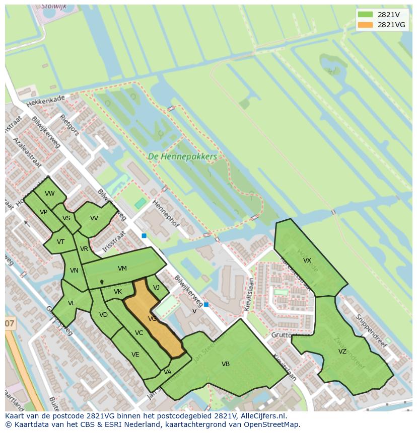 Afbeelding van het postcodegebied 2821 VG op de kaart.