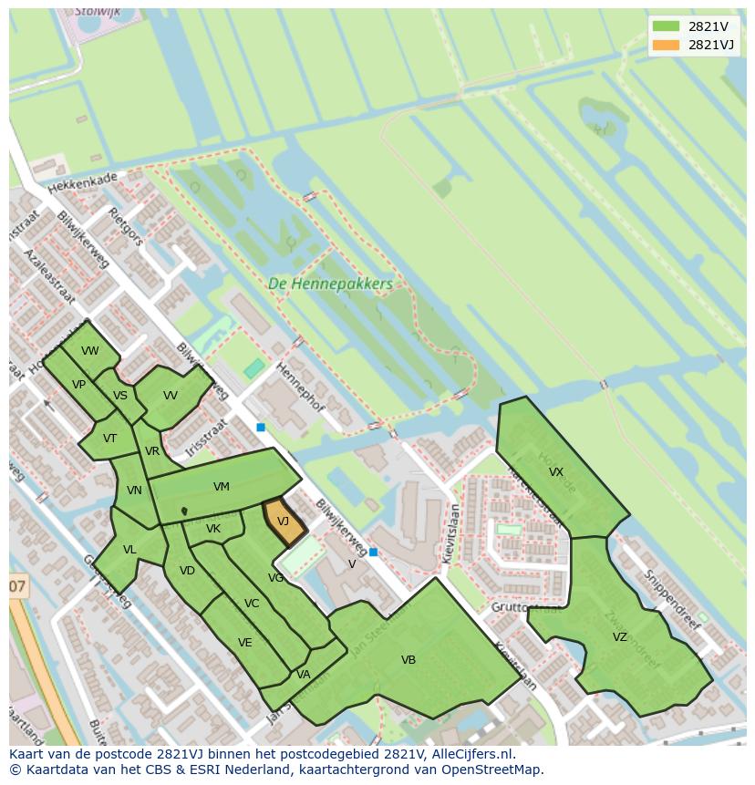 Afbeelding van het postcodegebied 2821 VJ op de kaart.