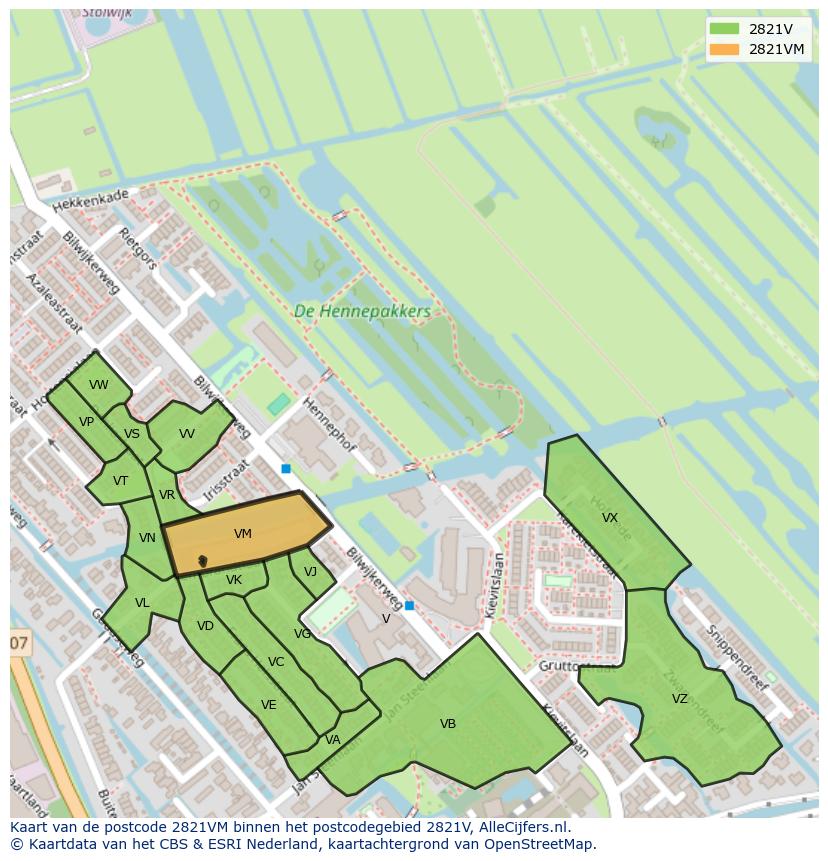 Afbeelding van het postcodegebied 2821 VM op de kaart.