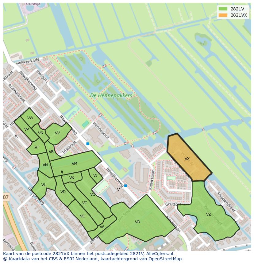 Afbeelding van het postcodegebied 2821 VX op de kaart.