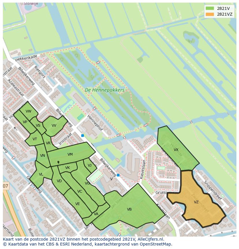 Afbeelding van het postcodegebied 2821 VZ op de kaart.