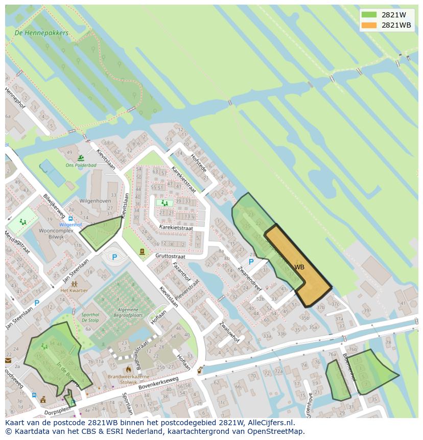 Afbeelding van het postcodegebied 2821 WB op de kaart.