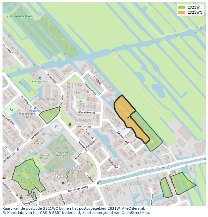 Afbeelding van het postcodegebied 2821 WC op de kaart.