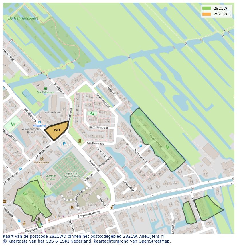 Afbeelding van het postcodegebied 2821 WD op de kaart.