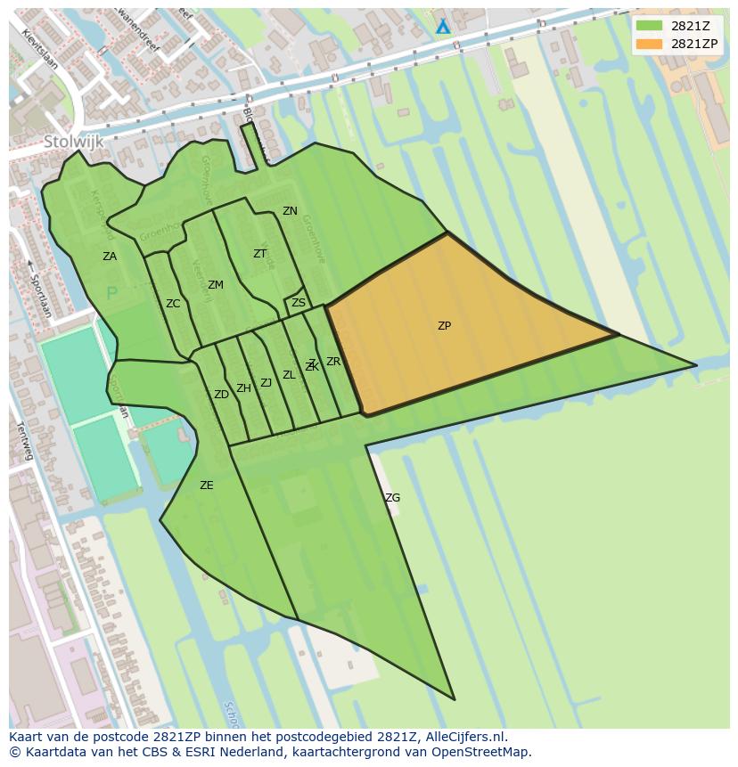 Afbeelding van het postcodegebied 2821 ZP op de kaart.