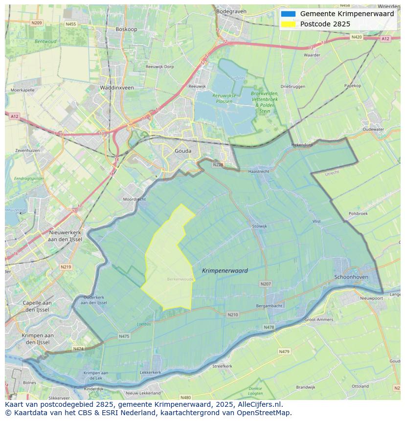Afbeelding van het postcodegebied 2825 op de kaart.