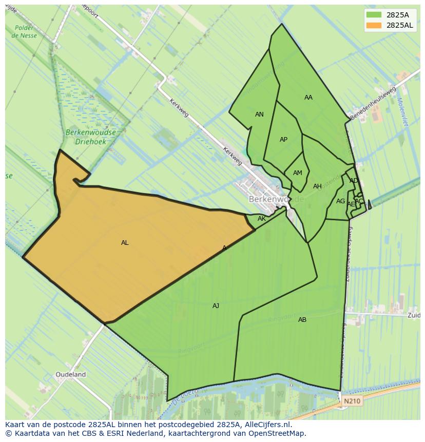 Afbeelding van het postcodegebied 2825 AL op de kaart.