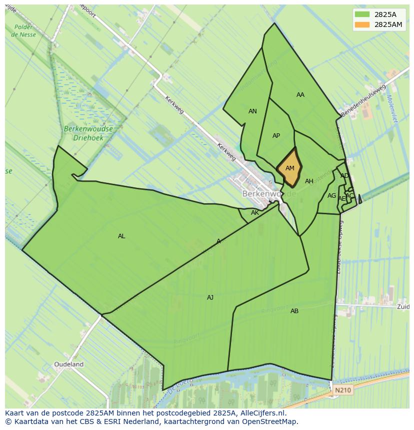 Afbeelding van het postcodegebied 2825 AM op de kaart.