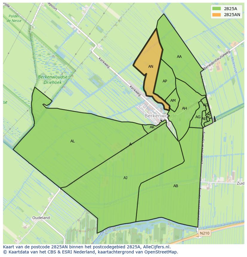 Afbeelding van het postcodegebied 2825 AN op de kaart.