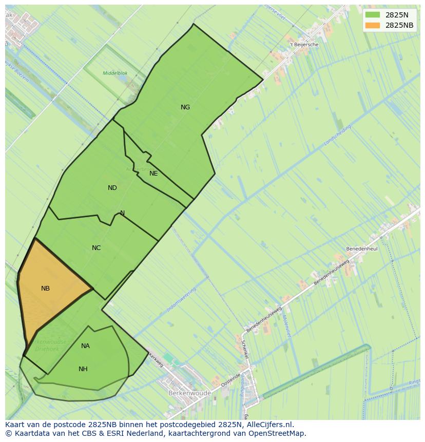 Afbeelding van het postcodegebied 2825 NB op de kaart.