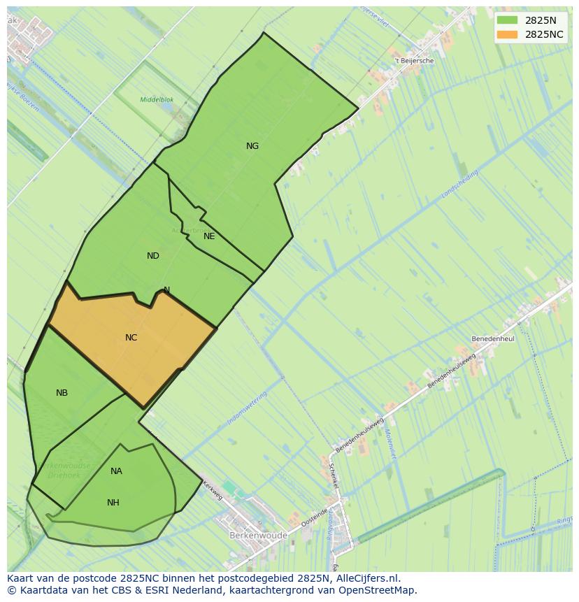 Afbeelding van het postcodegebied 2825 NC op de kaart.