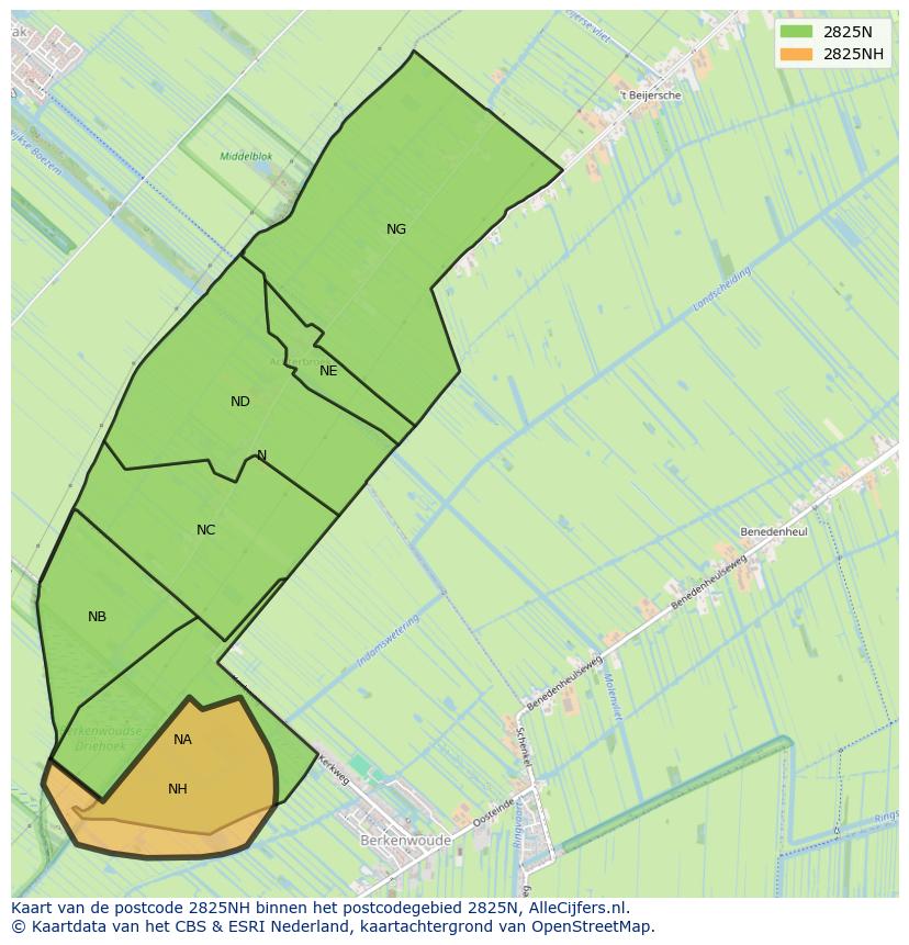 Afbeelding van het postcodegebied 2825 NH op de kaart.