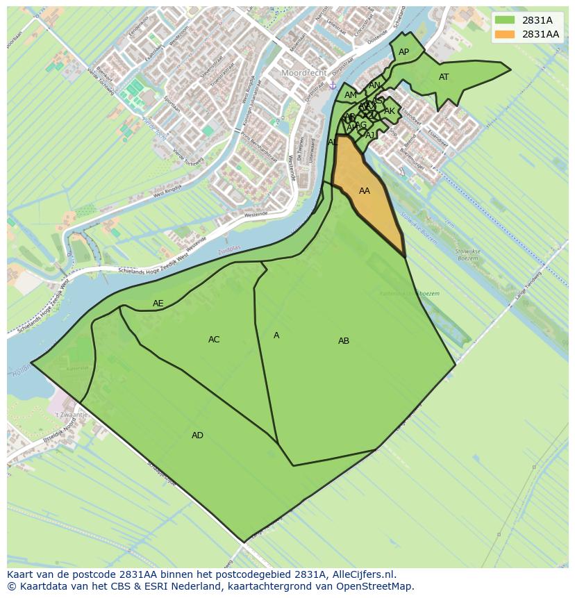 Afbeelding van het postcodegebied 2831 AA op de kaart.
