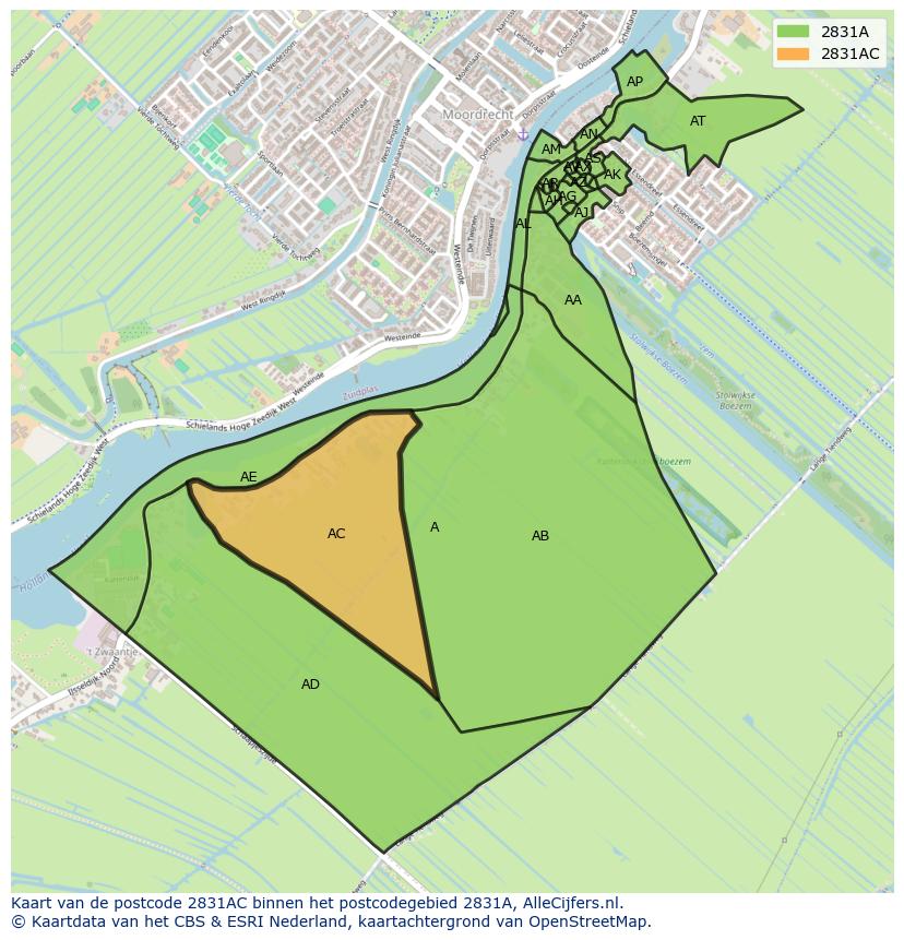 Afbeelding van het postcodegebied 2831 AC op de kaart.