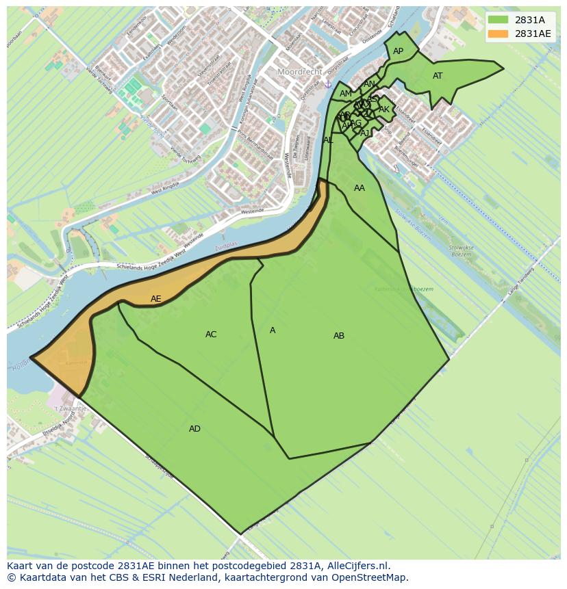Afbeelding van het postcodegebied 2831 AE op de kaart.