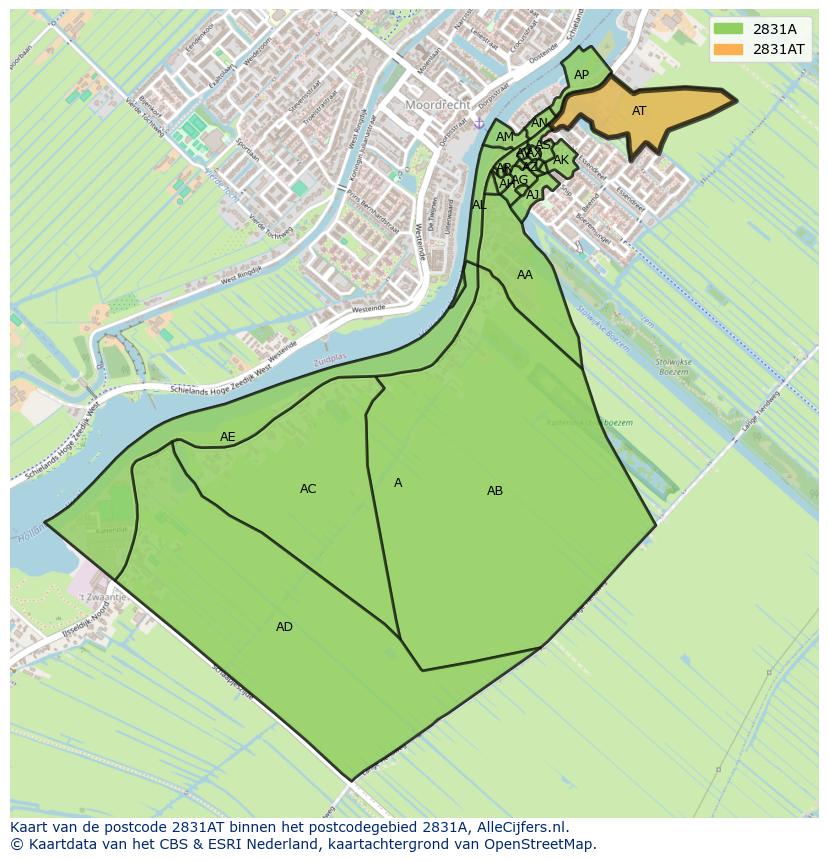 Afbeelding van het postcodegebied 2831 AT op de kaart.