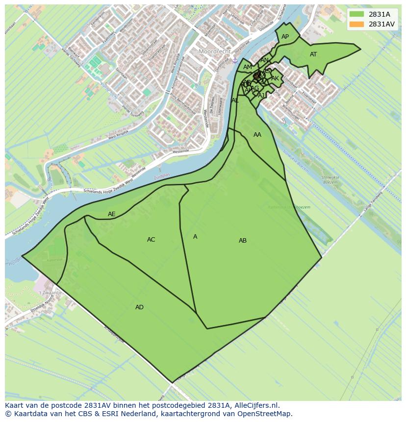 Afbeelding van het postcodegebied 2831 AV op de kaart.