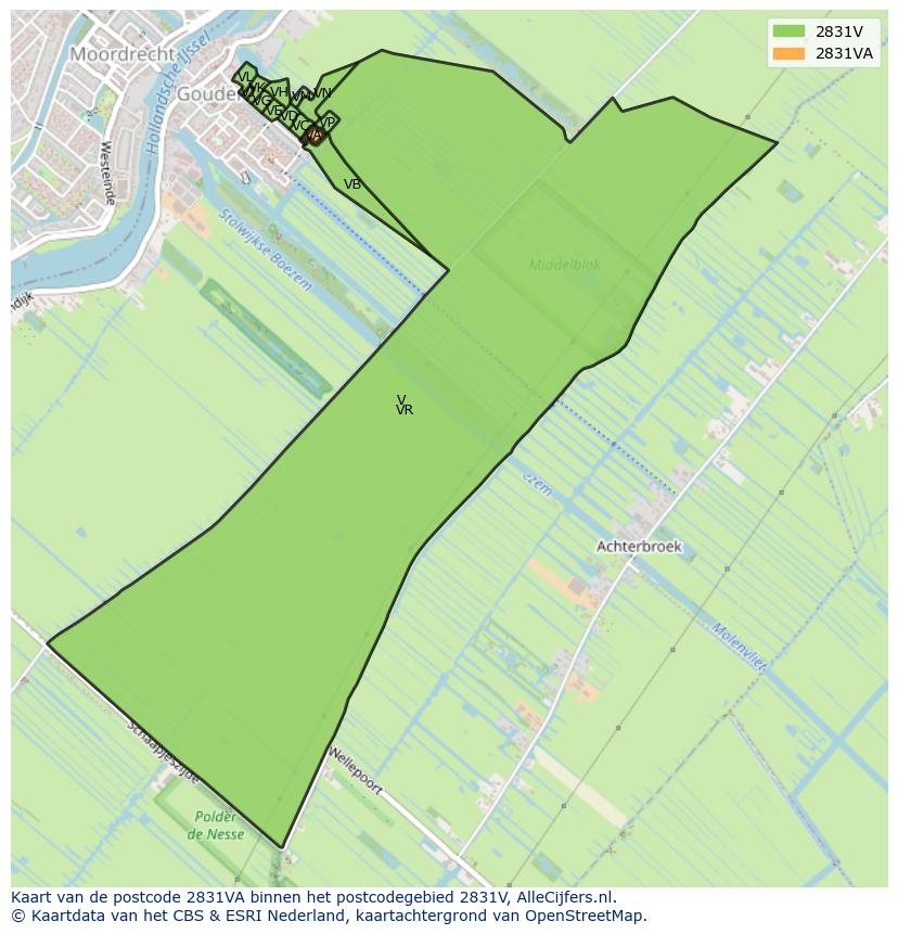 Afbeelding van het postcodegebied 2831 VA op de kaart.