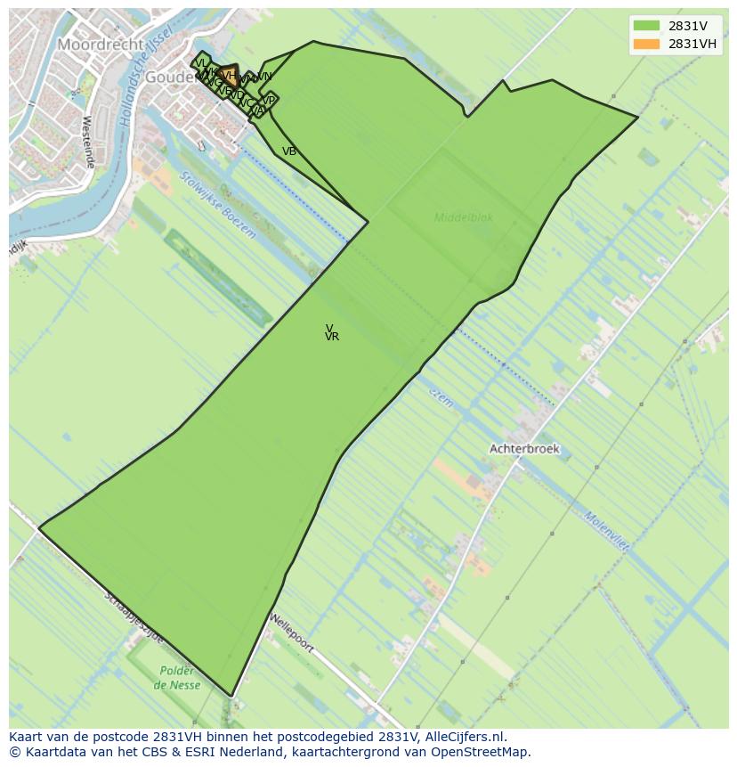 Afbeelding van het postcodegebied 2831 VH op de kaart.