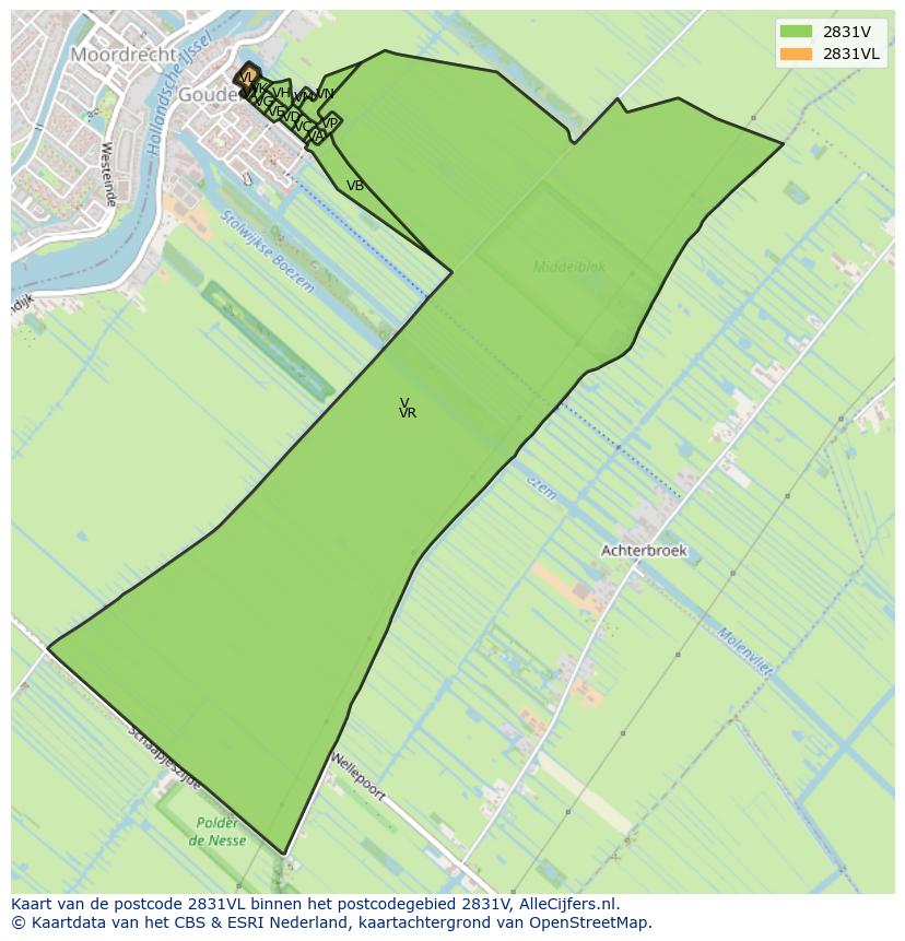Afbeelding van het postcodegebied 2831 VL op de kaart.