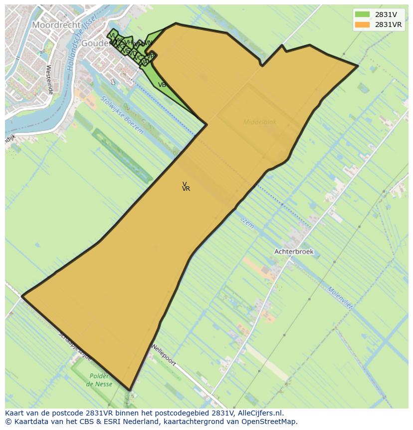 Afbeelding van het postcodegebied 2831 VR op de kaart.