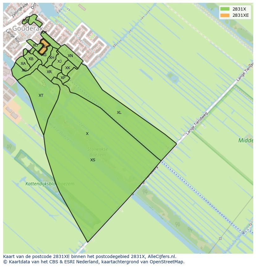 Afbeelding van het postcodegebied 2831 XE op de kaart.