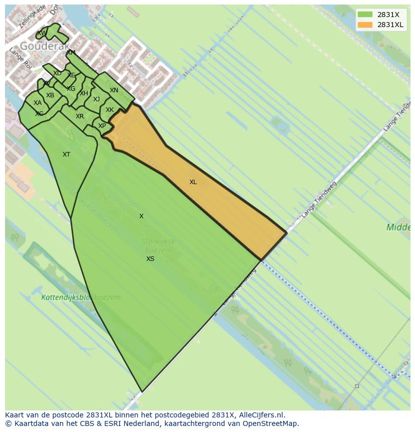 Afbeelding van het postcodegebied 2831 XL op de kaart.