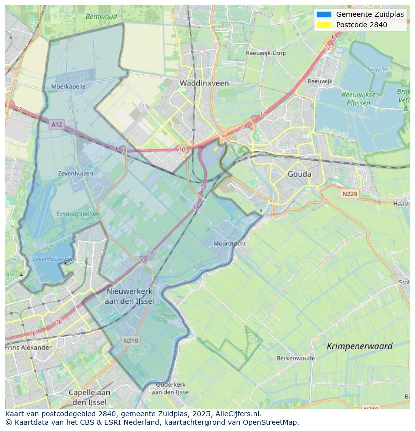 Afbeelding van het postcodegebied 2840 op de kaart.