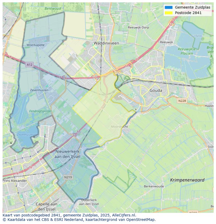 Afbeelding van het postcodegebied 2841 op de kaart.
