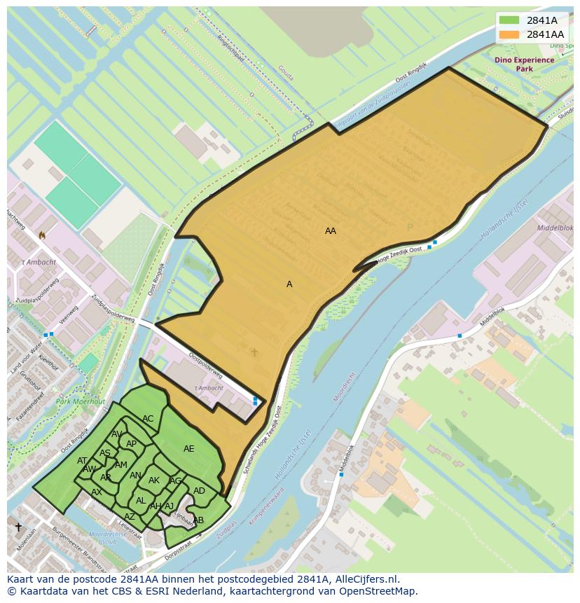 Afbeelding van het postcodegebied 2841 AA op de kaart.