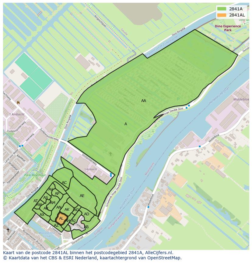 Afbeelding van het postcodegebied 2841 AL op de kaart.
