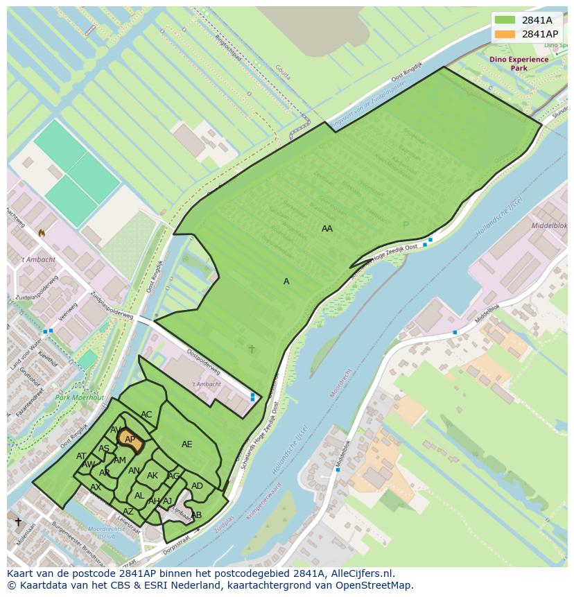 Afbeelding van het postcodegebied 2841 AP op de kaart.