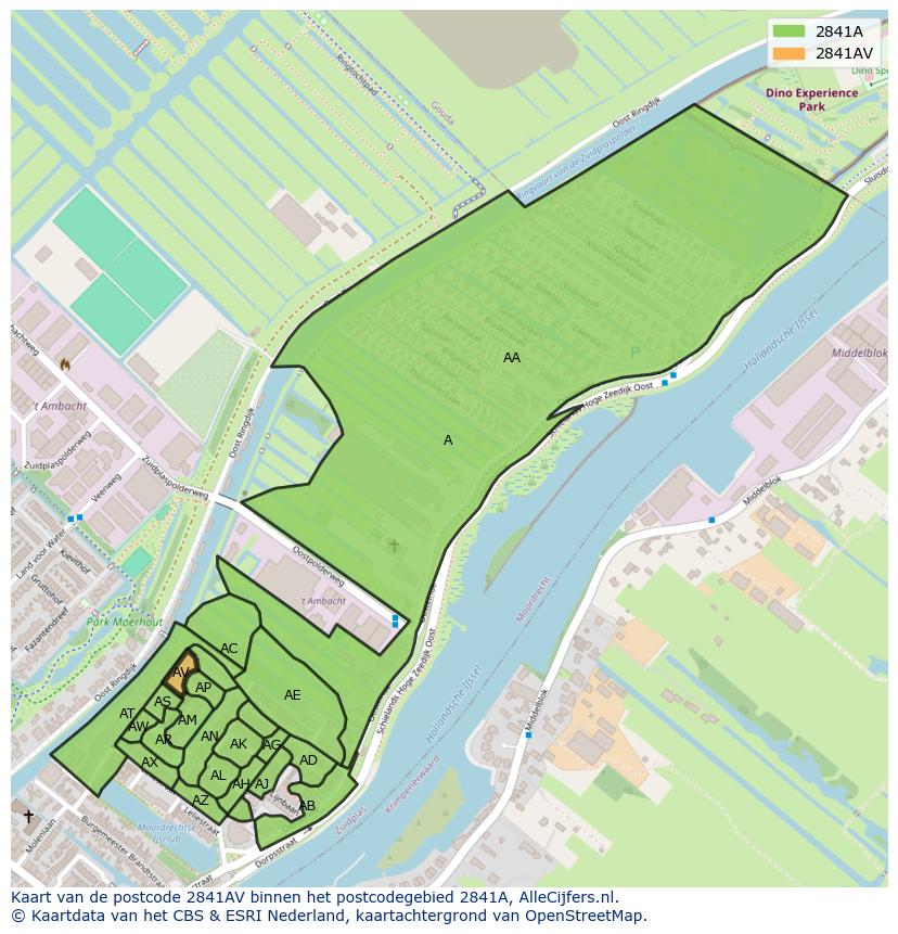 Afbeelding van het postcodegebied 2841 AV op de kaart.