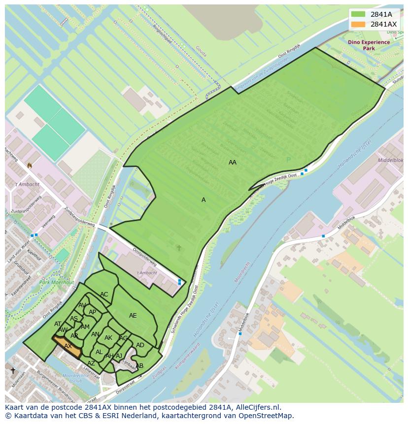Afbeelding van het postcodegebied 2841 AX op de kaart.
