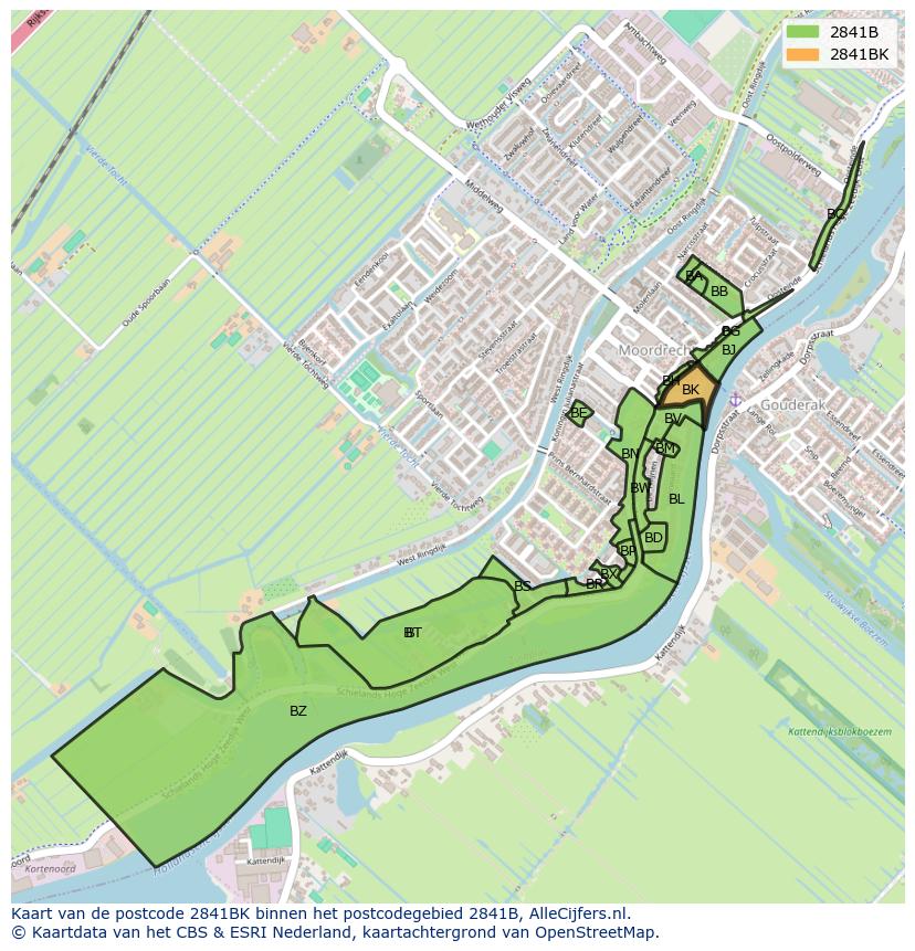 Afbeelding van het postcodegebied 2841 BK op de kaart.