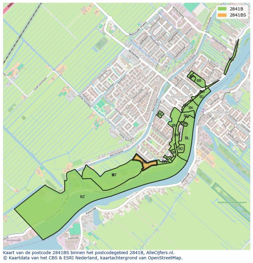 Afbeelding van het postcodegebied 2841 BS op de kaart.