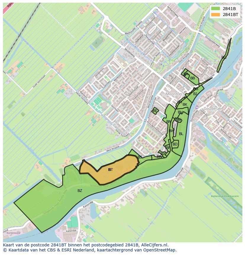 Afbeelding van het postcodegebied 2841 BT op de kaart.