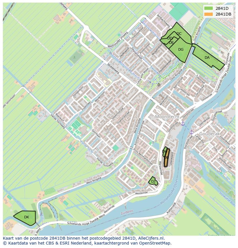 Afbeelding van het postcodegebied 2841 DB op de kaart.